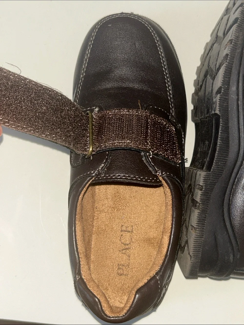 sold Boys Casual Leather Hook-and-Loop Shoes - Dark Brown size 13